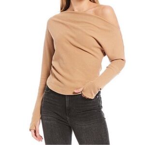 Free People We the Free Fuji Thermal Long Sleeve Drop Shoulder Top - Small - Tan